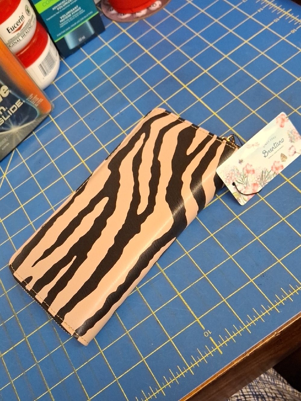 Brentano Brown & Black Zebra Print Wallet New 8x4x1.5
